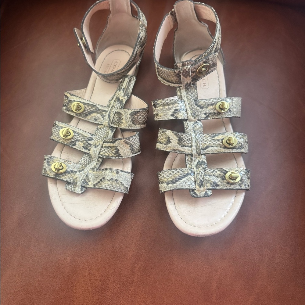 Coach Python Gladiator Sandals With Gold Accents - image 1